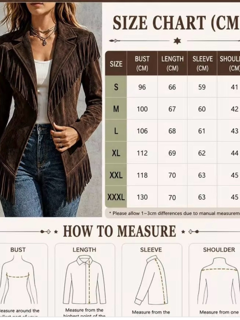 Women's Brown Fringe Faux Suede Jacket - Picture 2 of 3